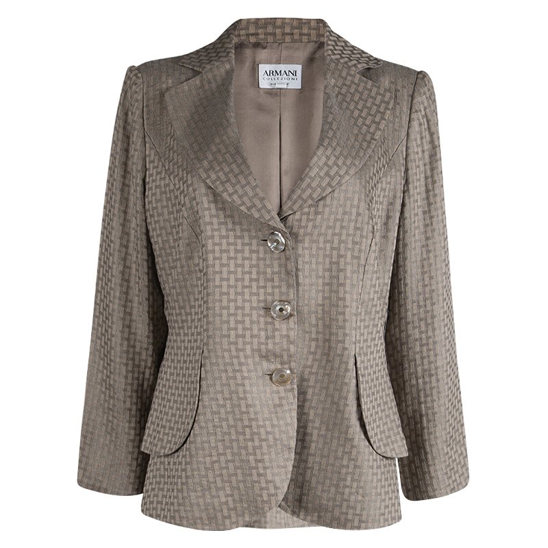 مملوكة مسبقًا جاكيت بليزر أرماني كوليزيوني بني فاتح منقوش بياقة XL