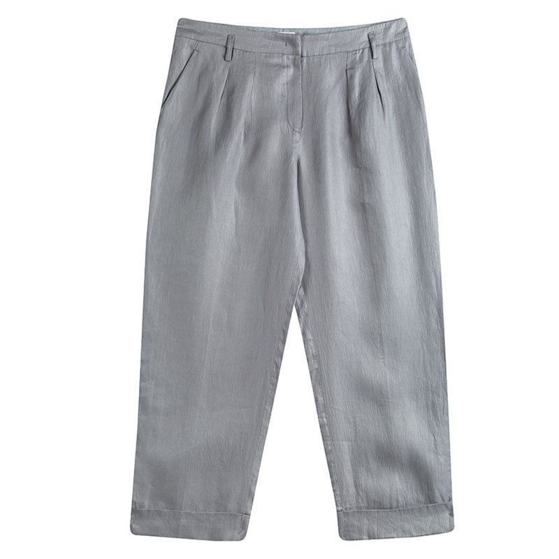مملوكة مسبقًا Armani Collezioni Grey Linen Wide Leg Trousers L