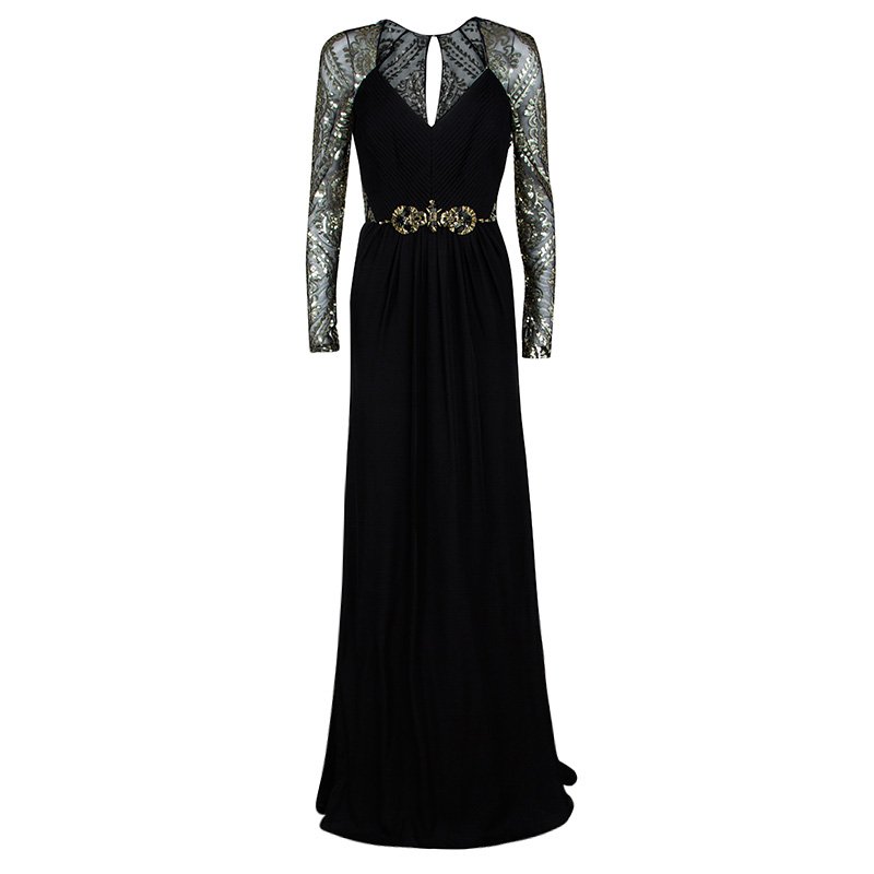 Badgley Mischka FW'14 Black Silk Embellished Evening Gown M