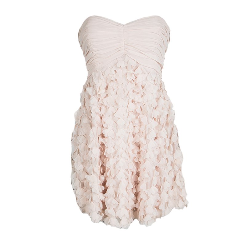 Badgley Mischka Blush Pink Chiffon Petal Applique Strapless Cocktail Dress M