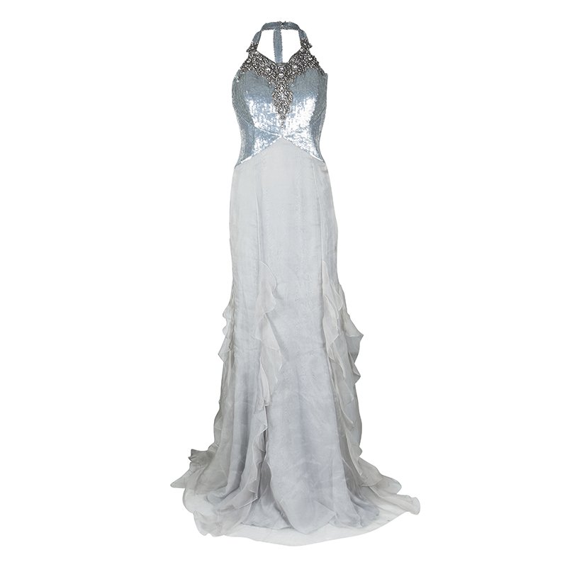badgley mischka silver gown