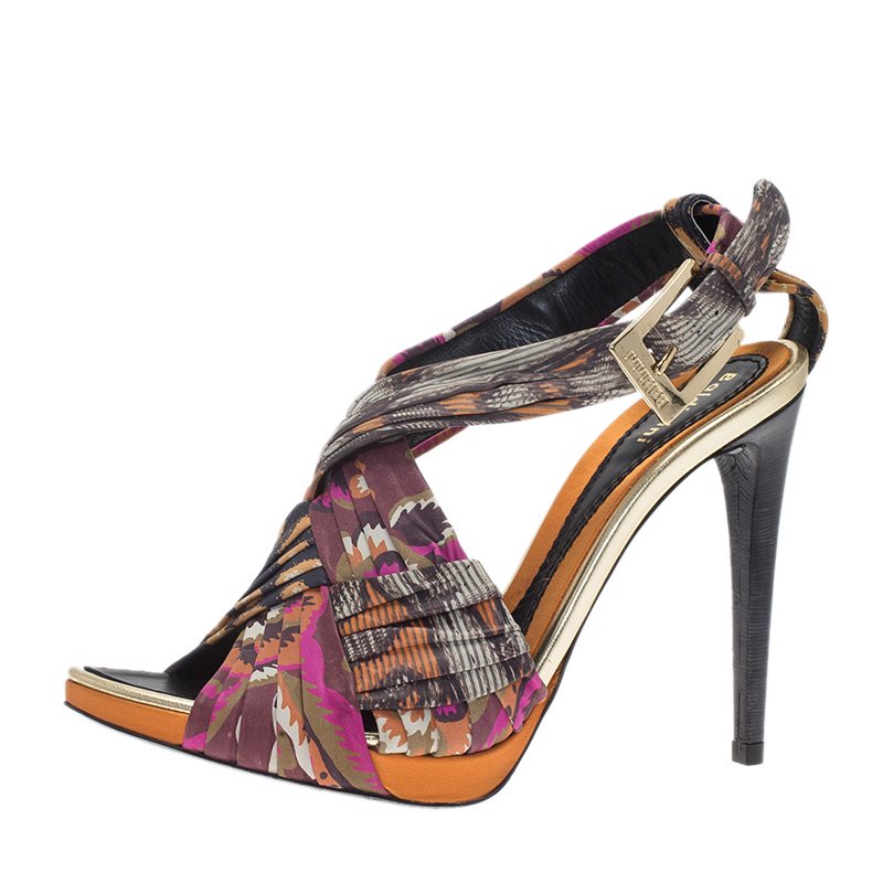 Baldinini Multicolor Floral Print Criss Cross Sandals Size 40
