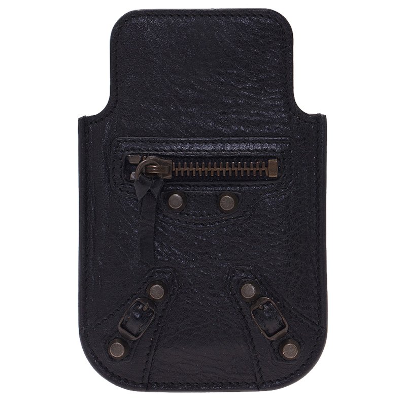 Pre Owned Balenciaga Black Leather Arena iPhone Case