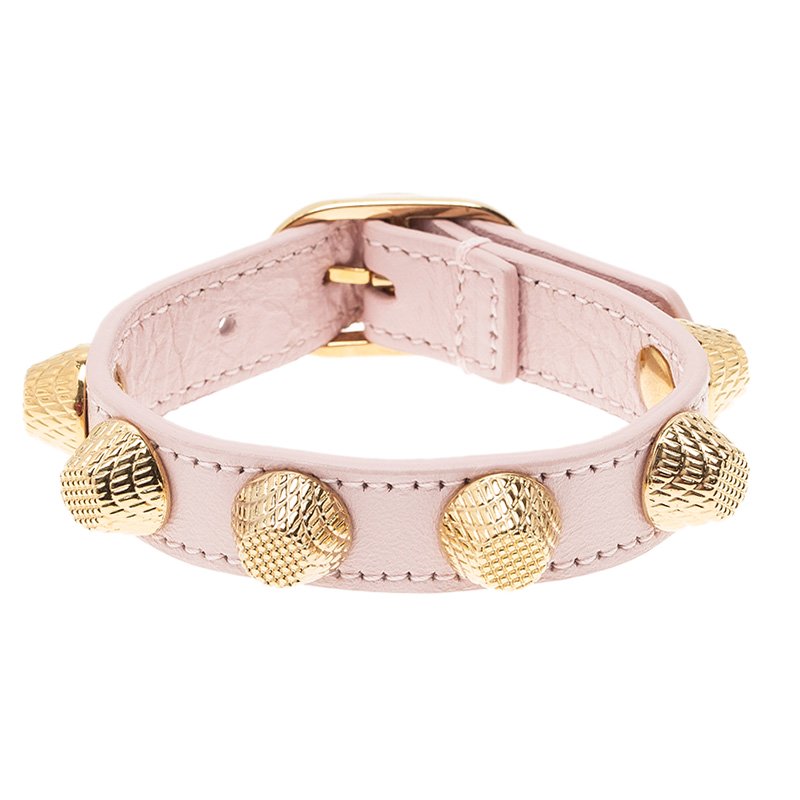 Balenciaga Arena Giant All Gold Tone Stud Pink Leather Bracelet Balenciaga |