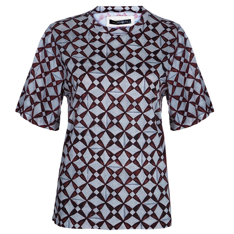 مملوكة مسبقًا Balenciaga Light Grey Printed T-shirt S