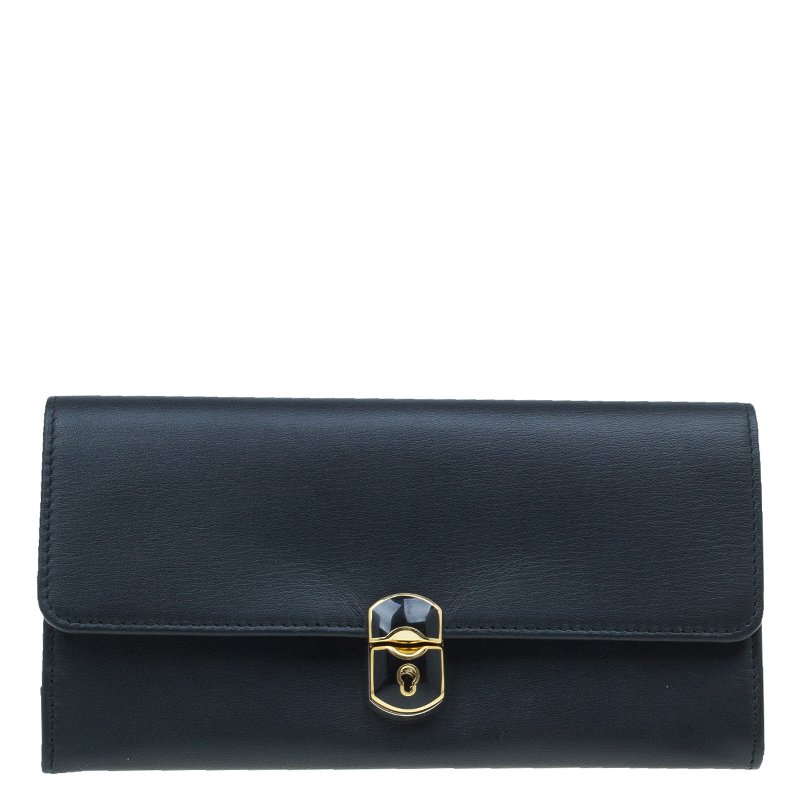 Pre Owned Balenciaga Black Leather Padlock Flap Wallet 