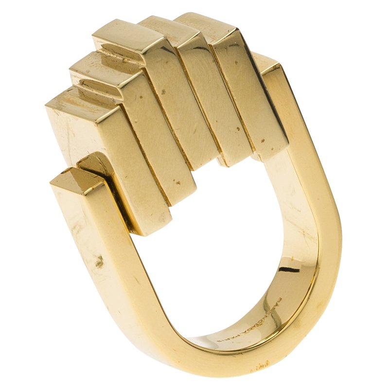 Balenciaga Geometric Rectangle Gold Tone Ring Size 54.5