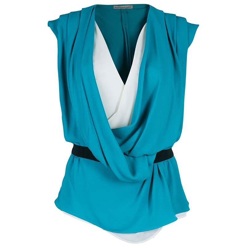 Pre Owned Balenciaga Turquoise Draped Top M
