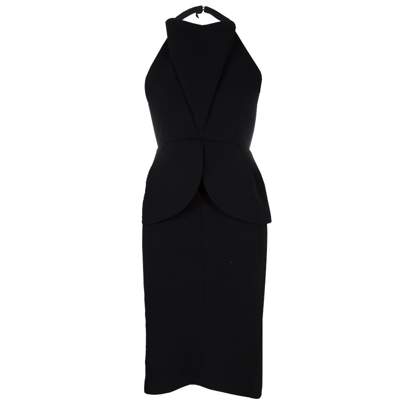 Pre Owned Balenciaga FW'13 Black Petal Silhouette Peplum Halter Dress M