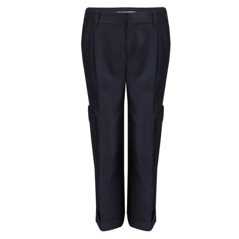Pre Owned Balenciaga Navy Blue Cargo Pocket Detail Trousers M