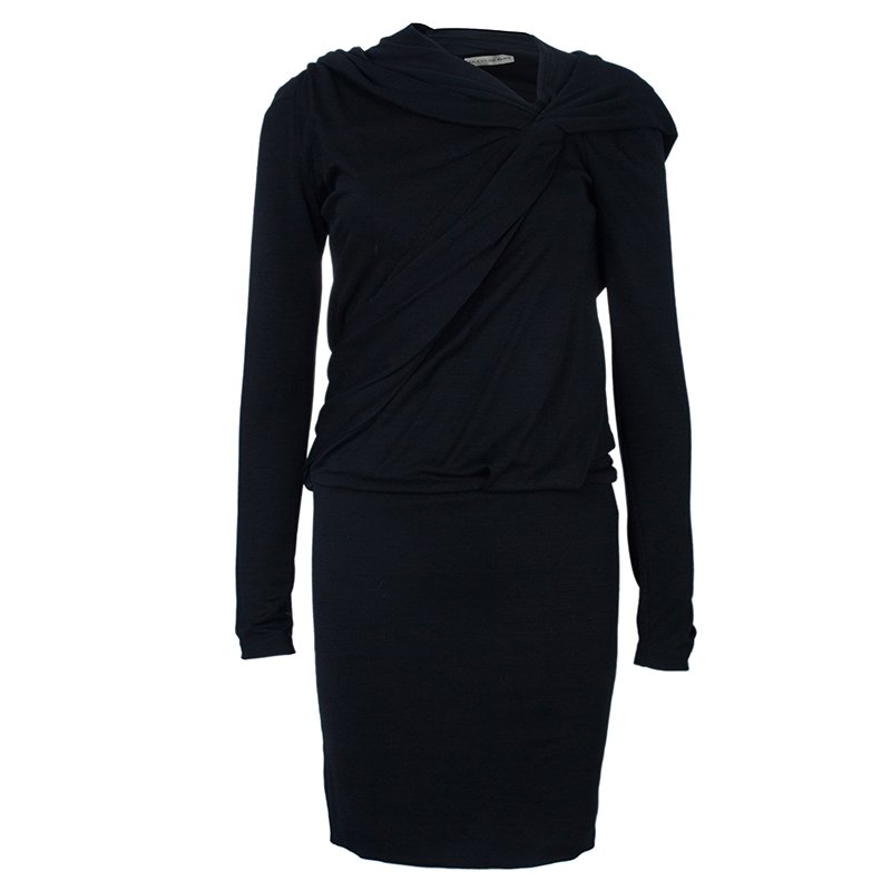 مملوكة مسبقًا فستان بالنسيياغا أسود كتف درابيه S