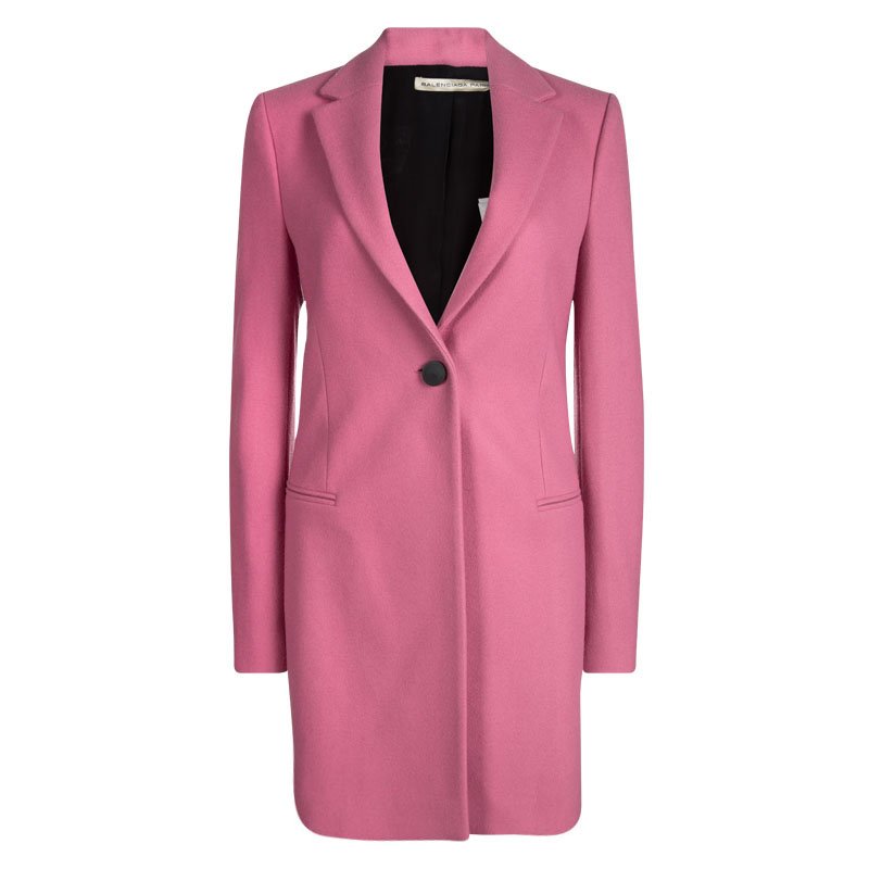 Pre Owned Balenciaga Pink Wool Classic Long Coat M