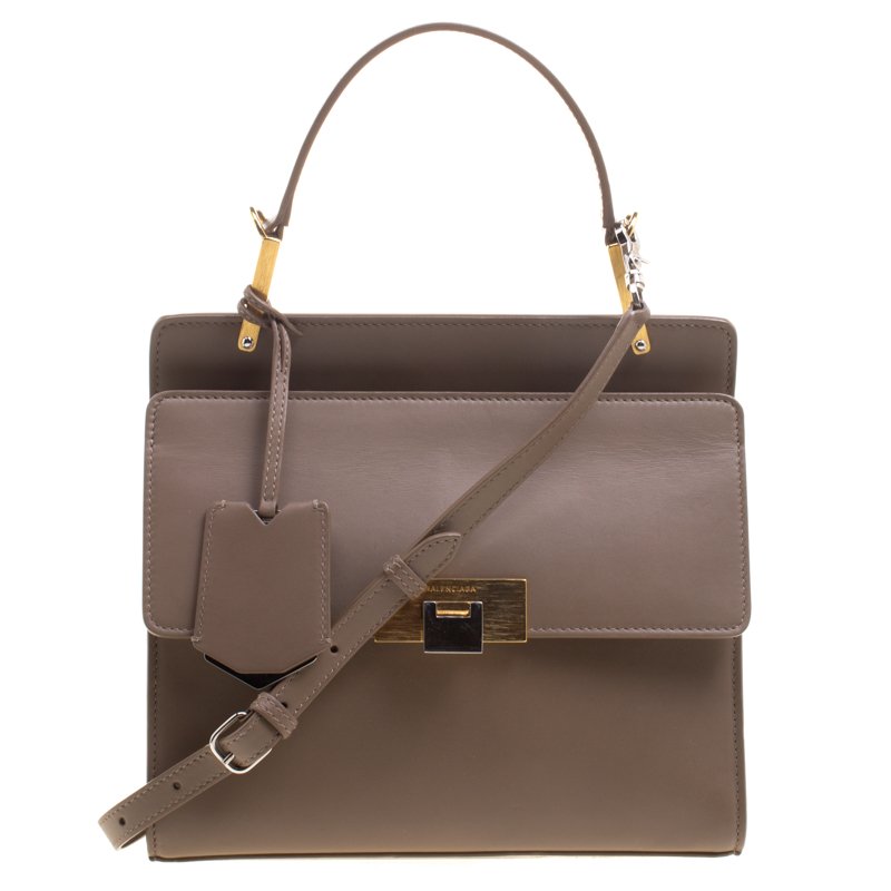 مملوكة مسبقًا Balenciaga Dark Beige Leather Small Le Dix Top Handle Bag