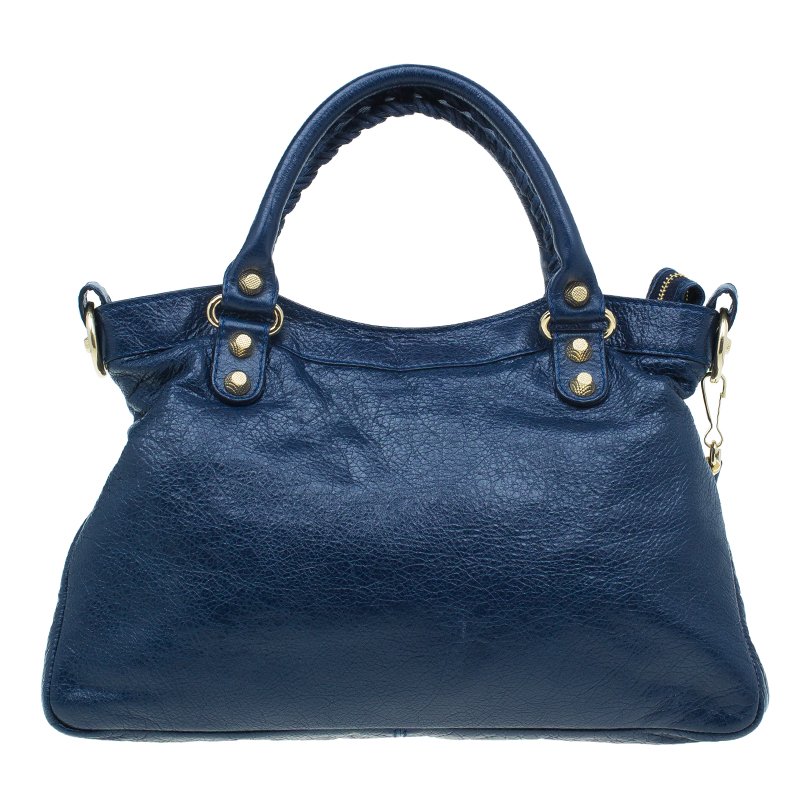 Balenciaga Navy Blue Leather Giant Gold Town Shoulder Bag