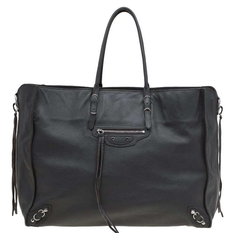 مملوكة مسبقًا حقيبة يد بالنسياغا سحاب جانبي بابيه A4 جلد رصاصية داكنة