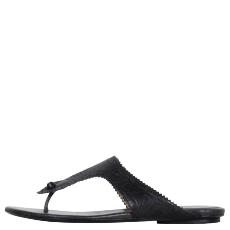 Pre Owned صندل إصبع ب‍‍النسياغا بروغ جلد أسود مقاس 38