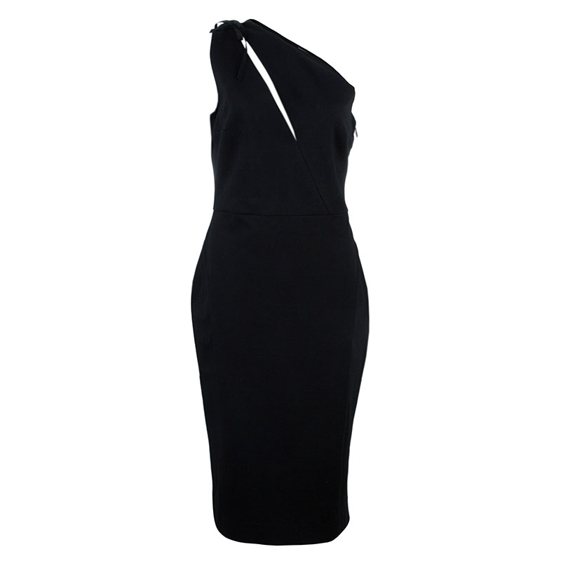 Pre Owned Balmain Black One Shoulder Fitted Dress L