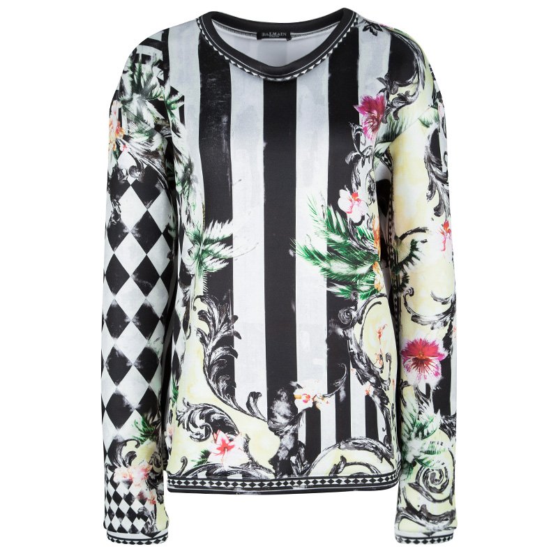 Pre Owned Balmain Muticolor Floral Printed Oversized Sweatshirt M