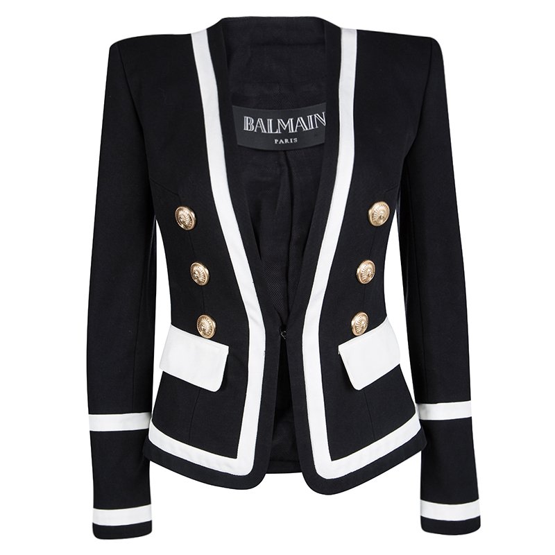 Pre Owned Balmain Monochrome Button Detail Tailored Blazer S