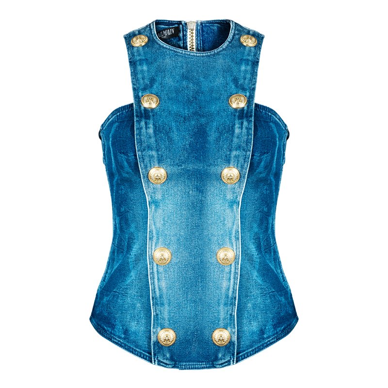 Balmain Embellished Denim Top S