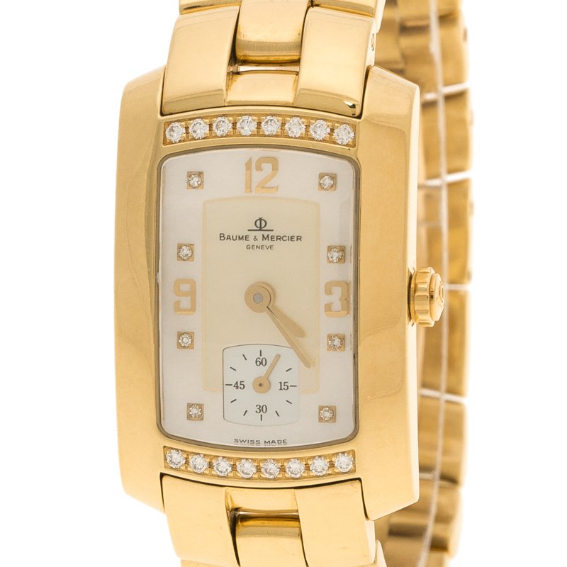Baume and Mercier Mother of Pearl 18K Yellow Gold and Diamond Hampton ...