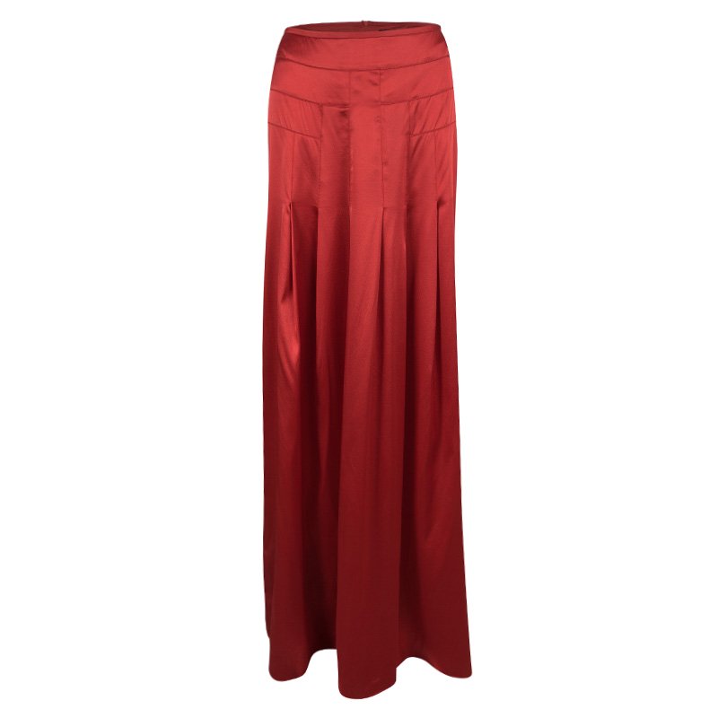 red silk maxi skirt