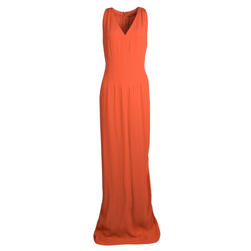 مملوكة مسبقًا Boss By Hugo Boss Orange Sleeveless V-Neck Dallisia Dress L
