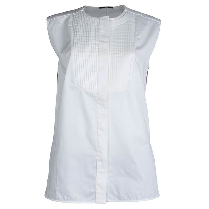 مملوكة مسبقًا بلوزة بوس باي هوغو بوس قطن أبيض بلا أكمام M