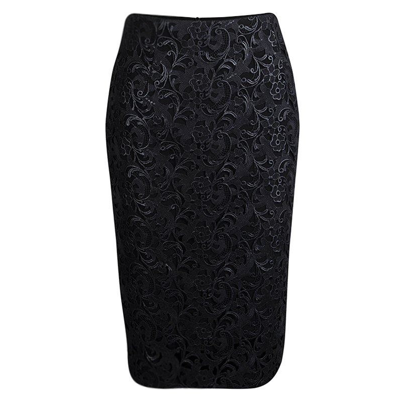 Pre Owned Boss By Hugo Boss Black Lace Panel Verleena Skirt M