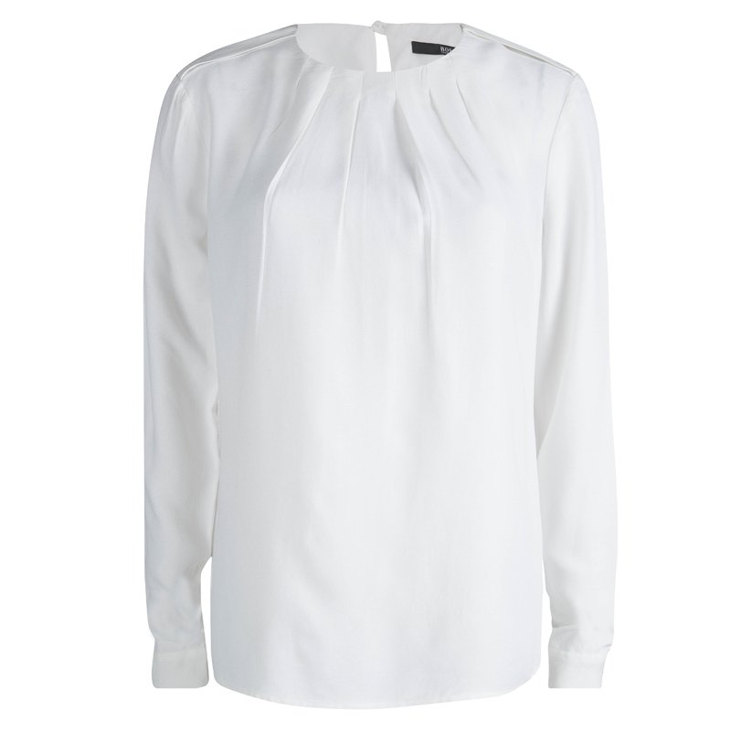Pre Owned Boss By Hugo Boss Off White Long Sleeve Zelene Blouse S