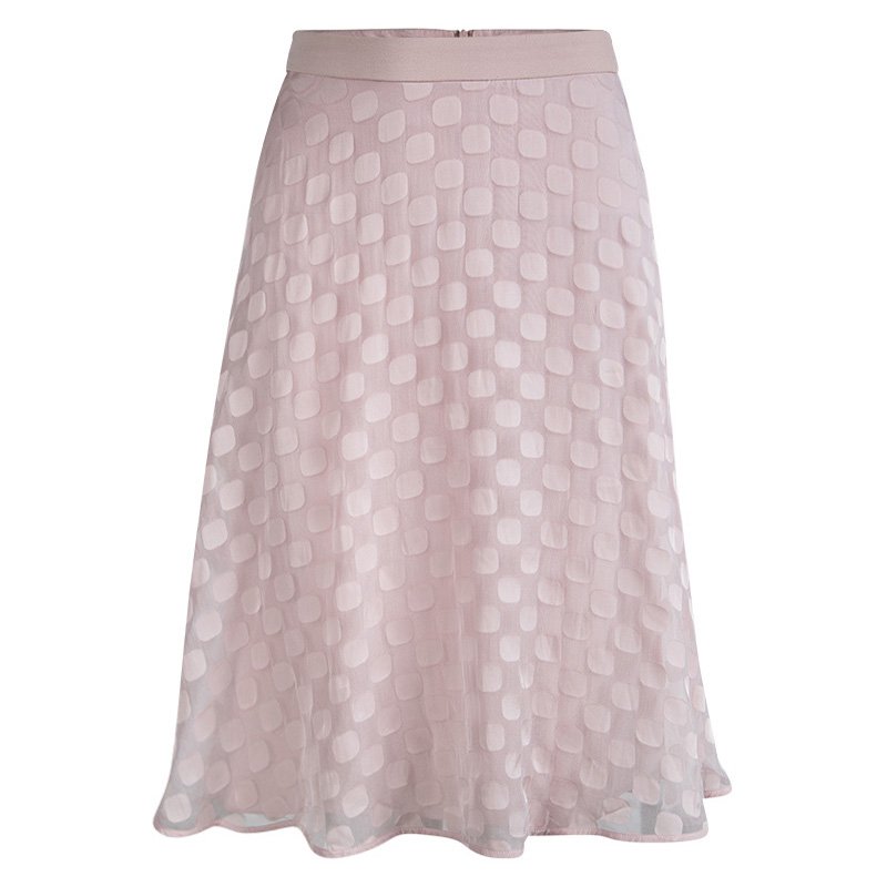 مملوكة مسبقًا Boss By Hugo Boss Baby Pink Chiffon Jacquard Vuna Skirt M