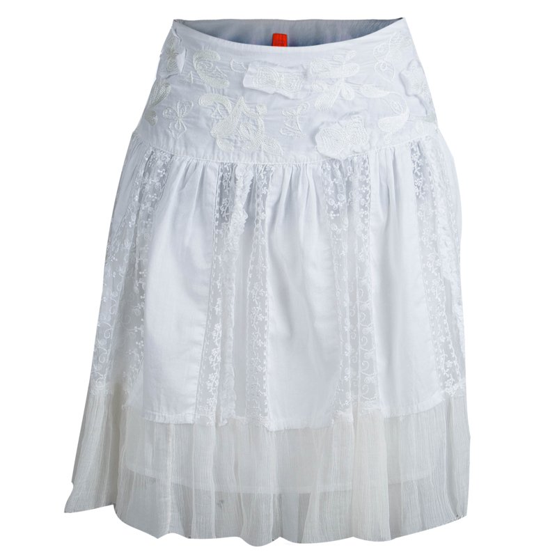 مملوكة مسبقًا Boss By Hugo Boss White  Embroidered Mini A- Line Skirt M