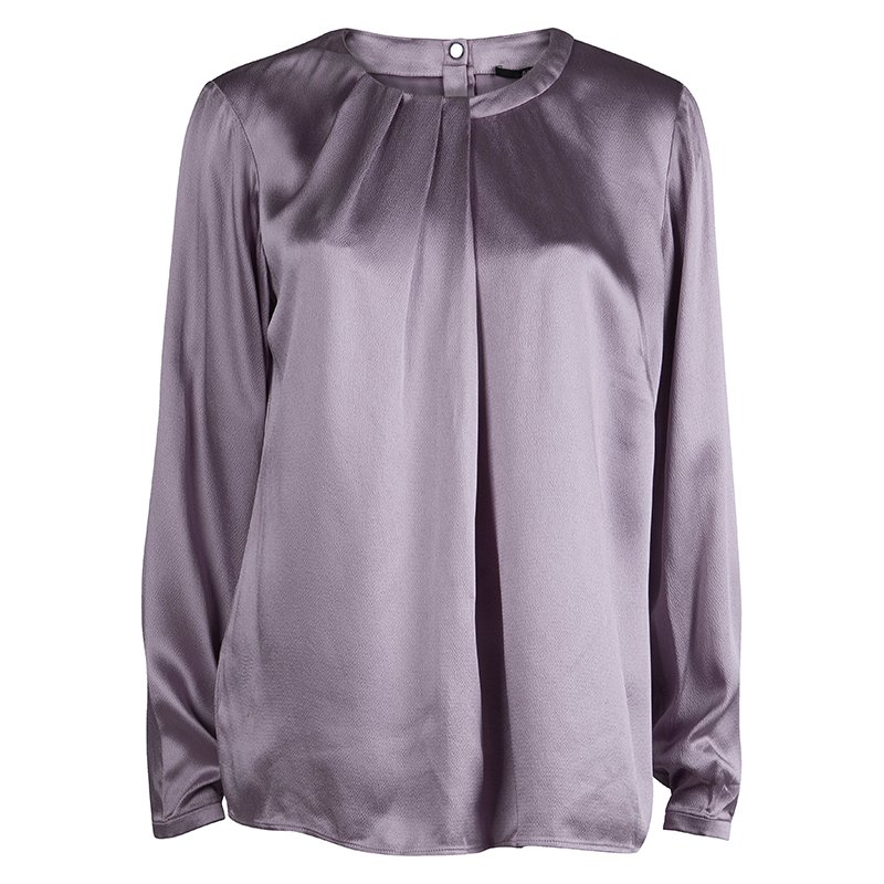 Pre Owned Boss By Hugo Boss Lilac Pleated Neckline Long Sleeve Top M