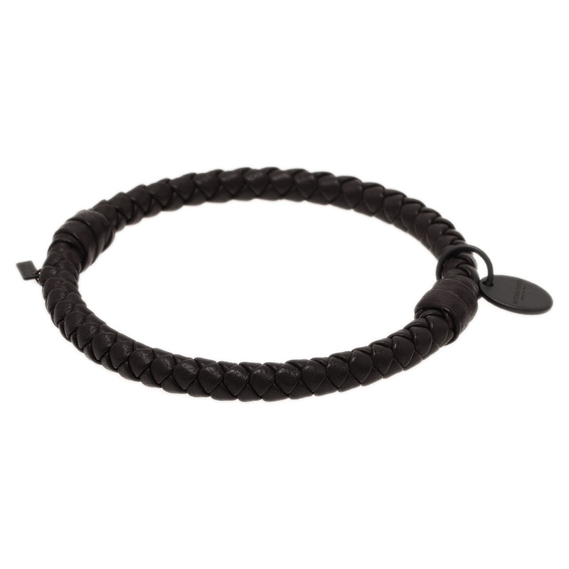 Pre Owned Bottega Veneta Intrecciato Nappa Brown Leather Bracelet