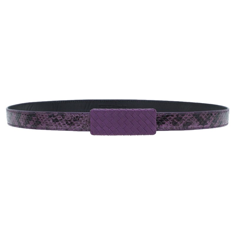 Pre Owned Bottega Veneta Purple Watersnake Belt 85CM
