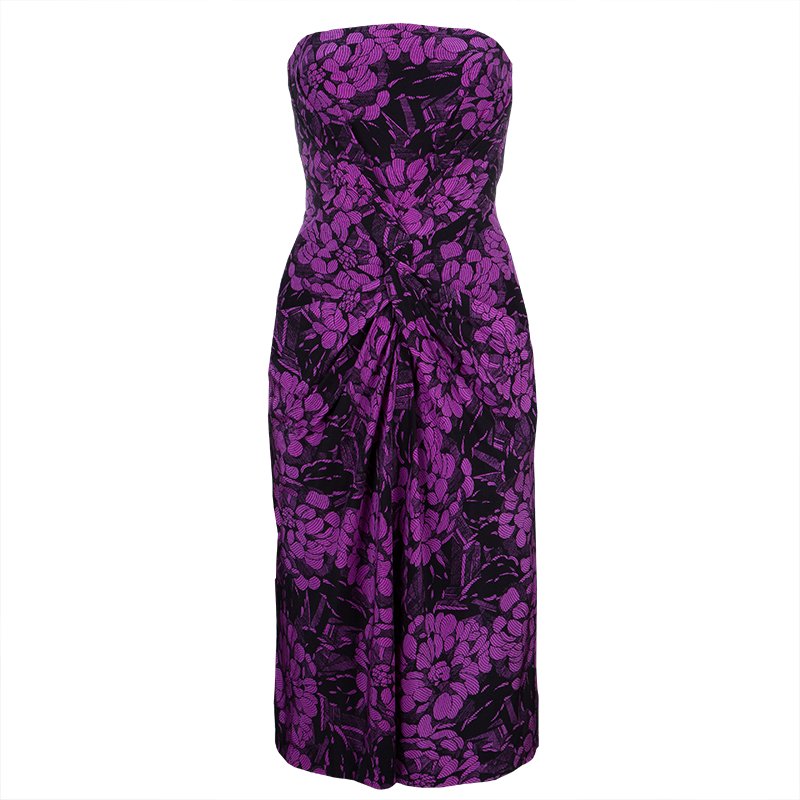 مملوكة مسبقًا Bottega Veneta Purple Chrysanthemum Print Silk Bandeau Dress S