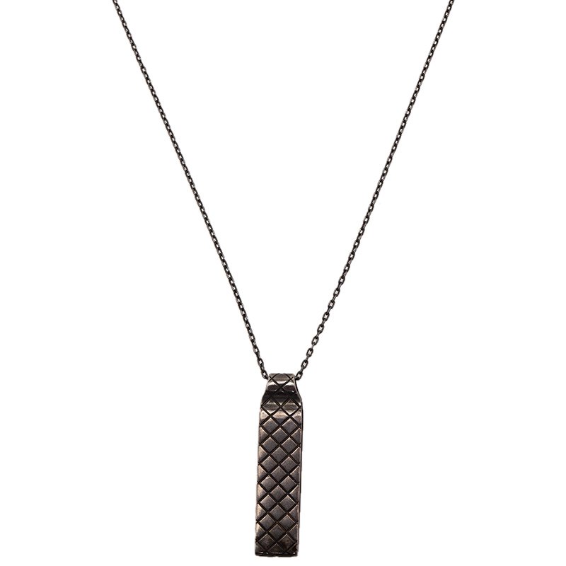 Pre Owned Bottega Veneta Oblong Silver Pendant Unisex Necklace