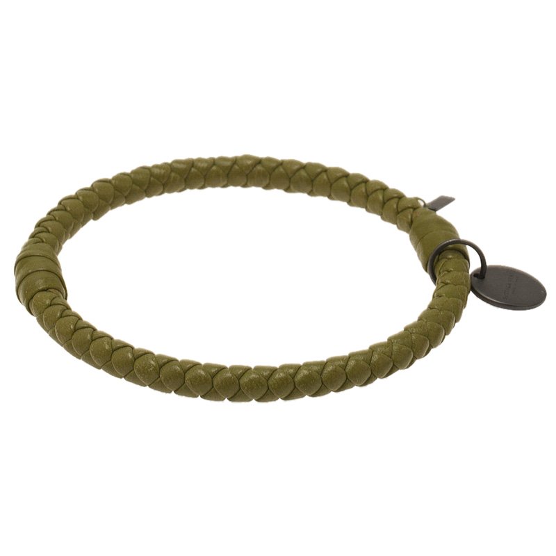 Pre Owned Bottega Veneta Green Intrecciato Nappa Leather Bracelet