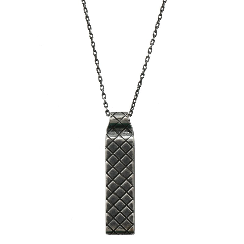 Pre Owned Bottega Veneta Oblong Silver Pendant Unisex Necklace