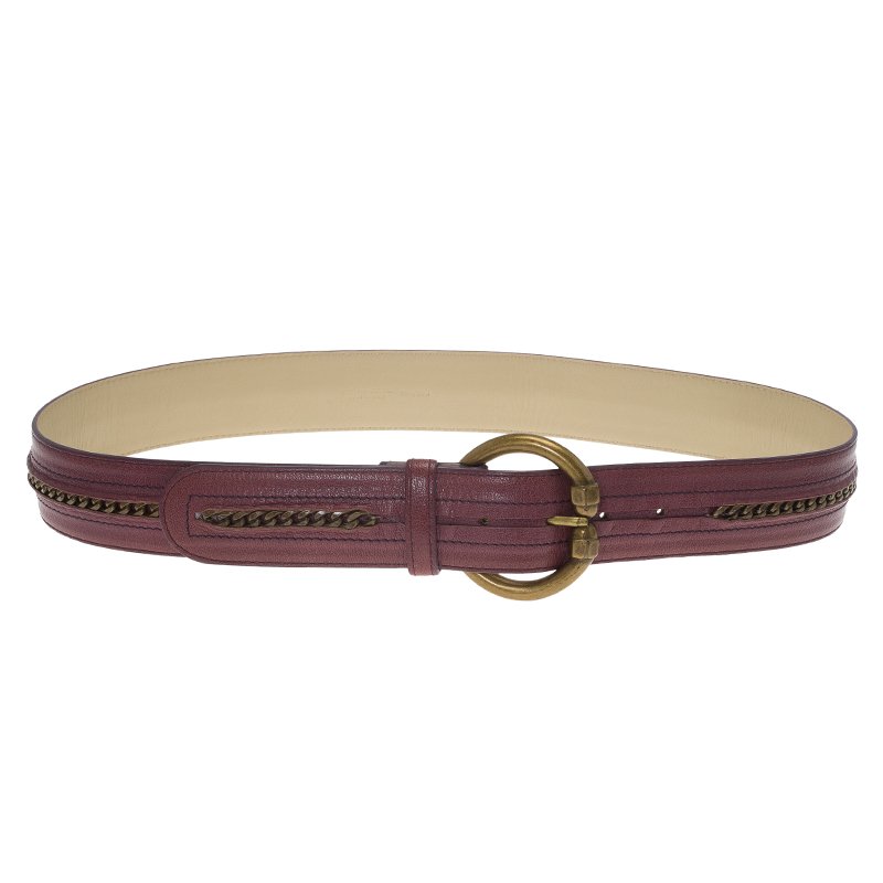 Pre Owned Bottega Veneta Purple Leather Chain Link Belt 85CM