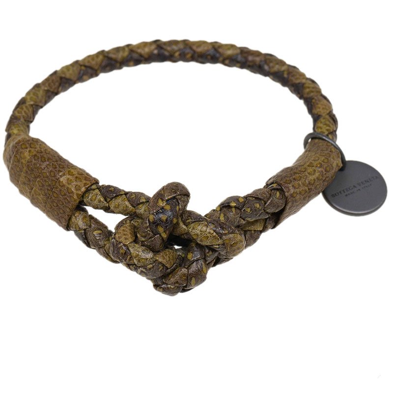 مملوكة مسبقًا Bottega Veneta Olive Intrecciato Leather Bracelet 17cm