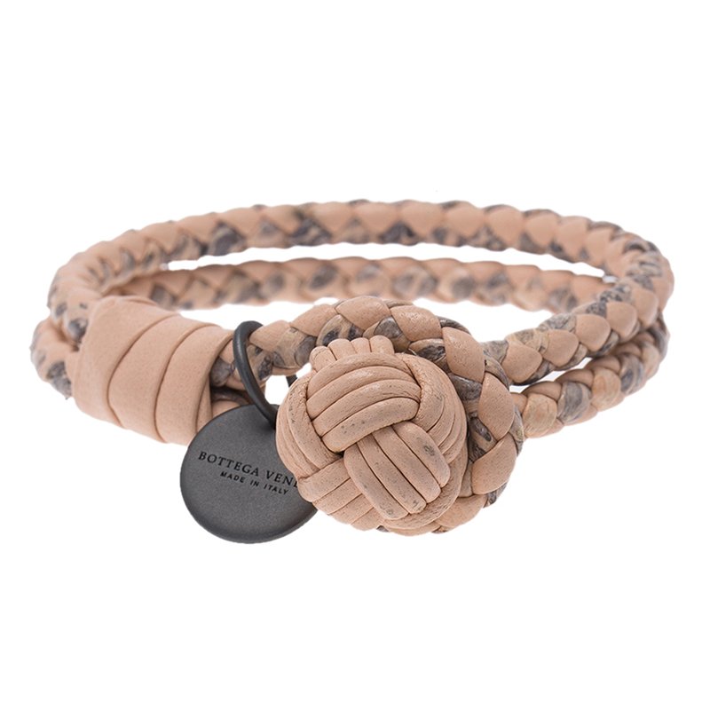 Pre Owned سوار بوتيغا فينيتا جلد أنترشياتو نابا وأيرس جلد خوخي و رصاصي مزدوج 27 سم