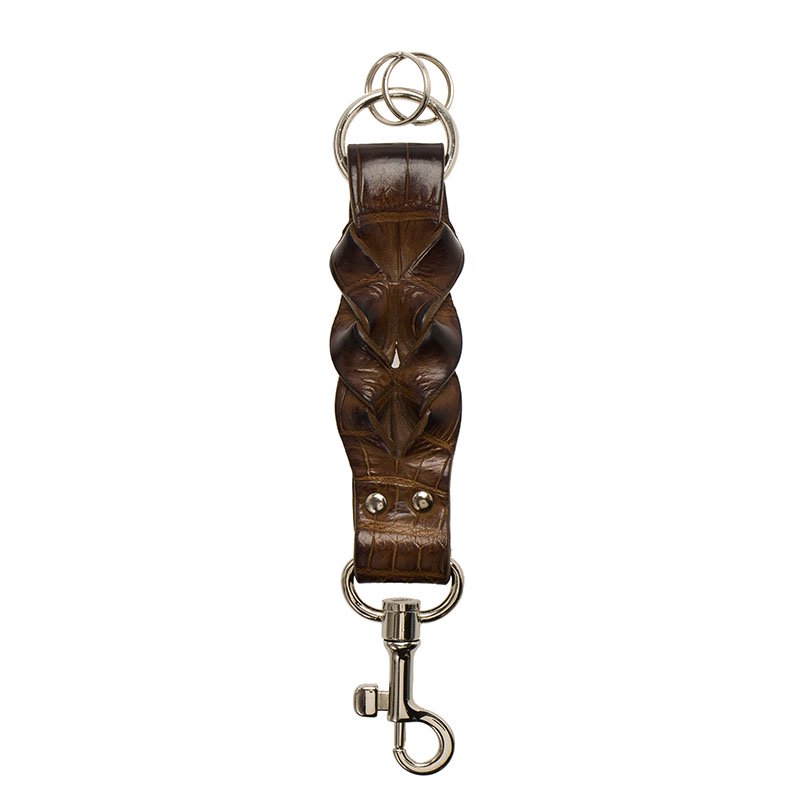 Pre Owned Bottega Veneta Brown Crocodile Hook Key Ring