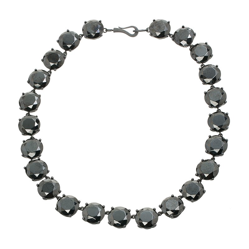 Pre Owned Bottega Veneta Black Zircon Coated Silver Necklace 