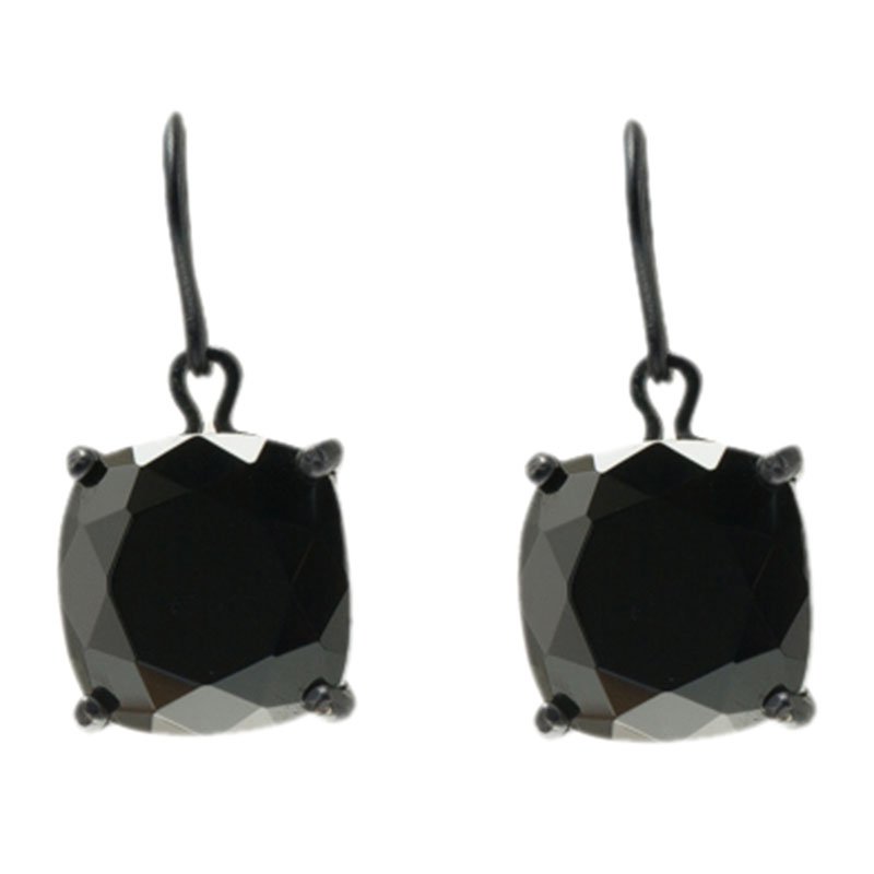 Pre Owned Bottega Veneta Black Zircon Coated Silver Hook Earrings