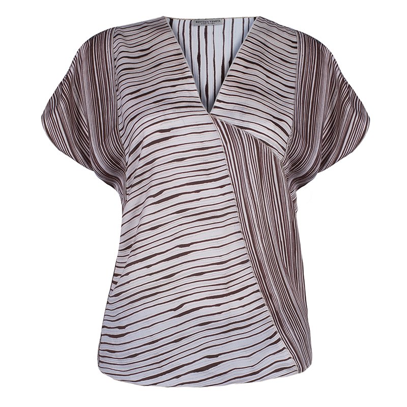 Pre Owned Bottega Veneta Brown Printed Silk Top M
