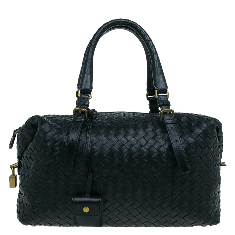 Bottega Veneta Black Intrecciato Leather Montaigne Satchel Bag