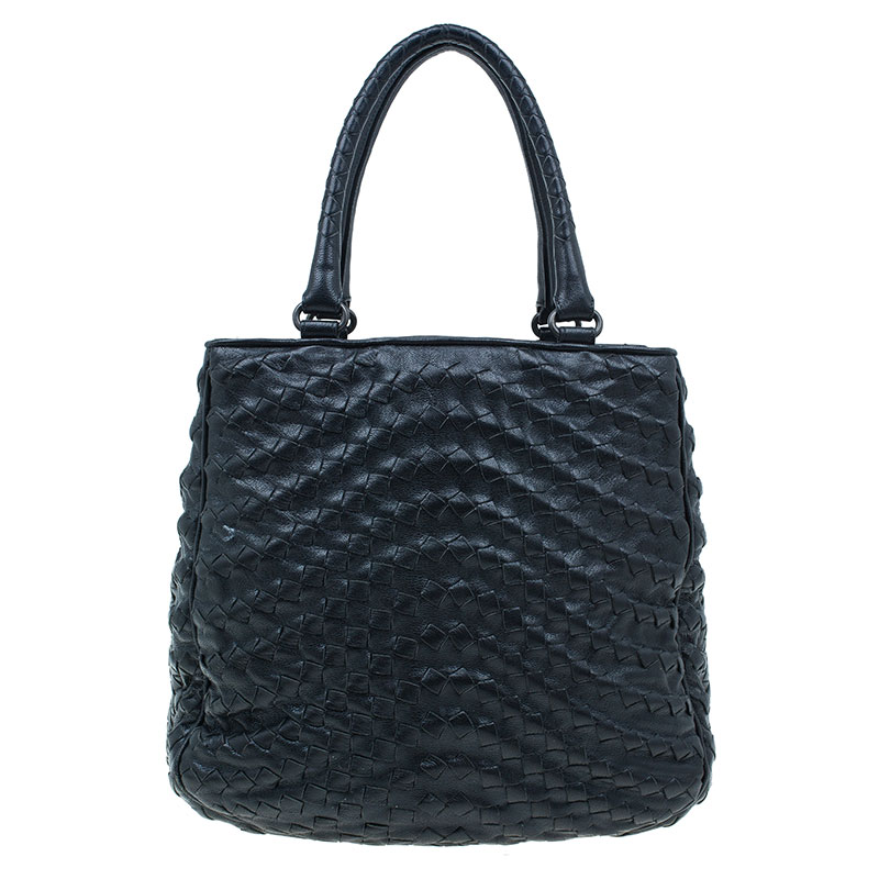 Pre Owned حقيبة يد توت بوتيغا فينيتا إنترشاتو ماجيور جلد سوداء كبيرة