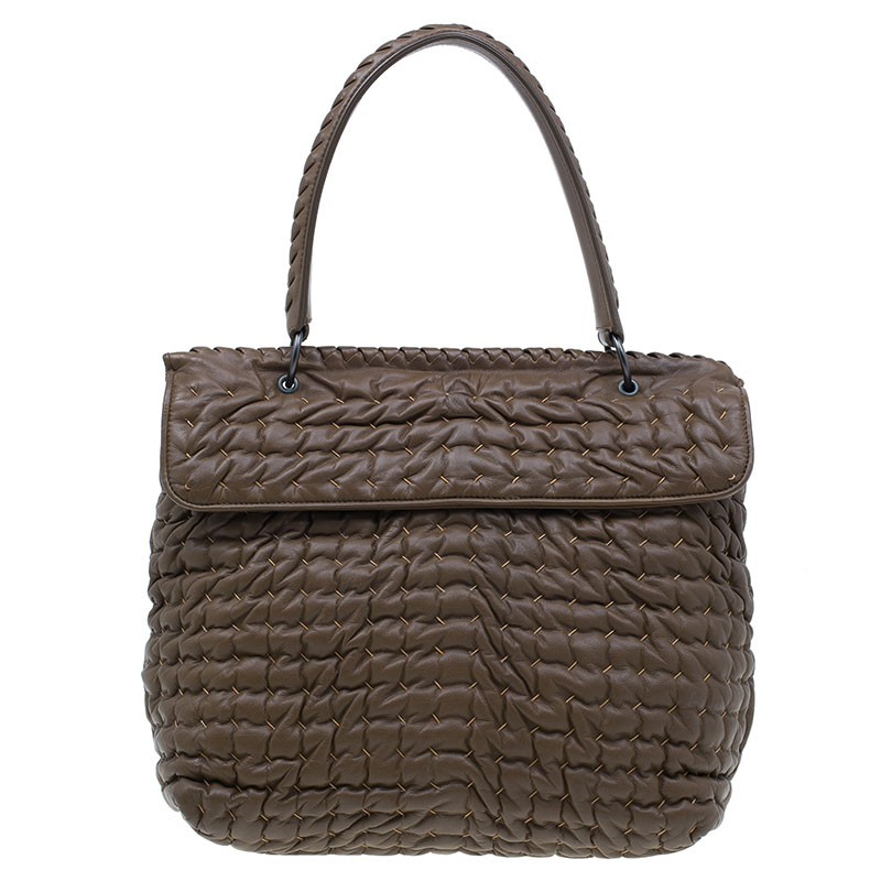 Pre Owned Bottega Veneta Brown Soft Leather Stitch Detail Tote