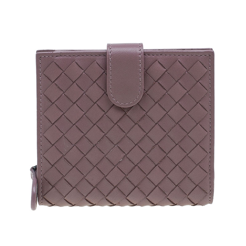 Pre Owned Bottega Veneta Brown Intrecciato Leather Irish Mini Wallet